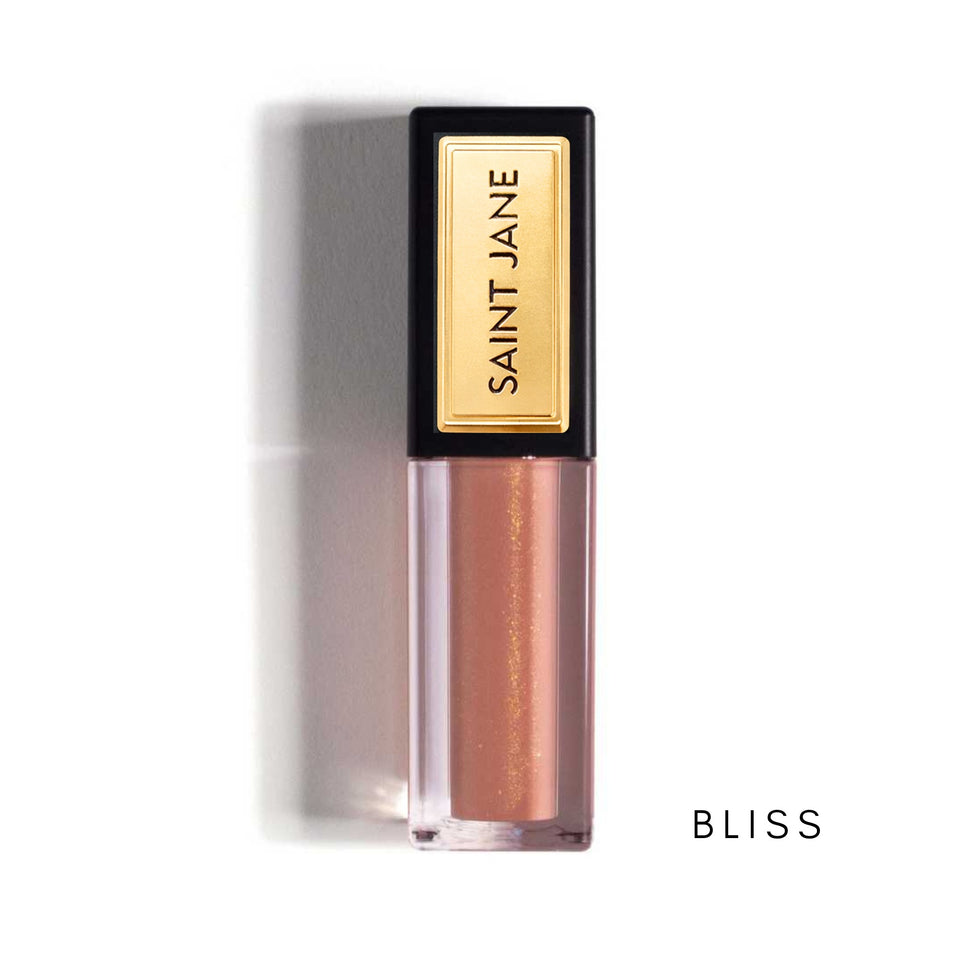 SAINT JANE Lip Shine in Bliss - shimmering rose nude liquid lipstick with gold cap