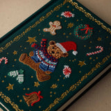 Beary Christmas embroidered journal with festive teddy bear design on dark green cover