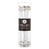 Jingle Bell Stir Sticks - Set of 8 silver stir sticks with bell charms in clear packaging