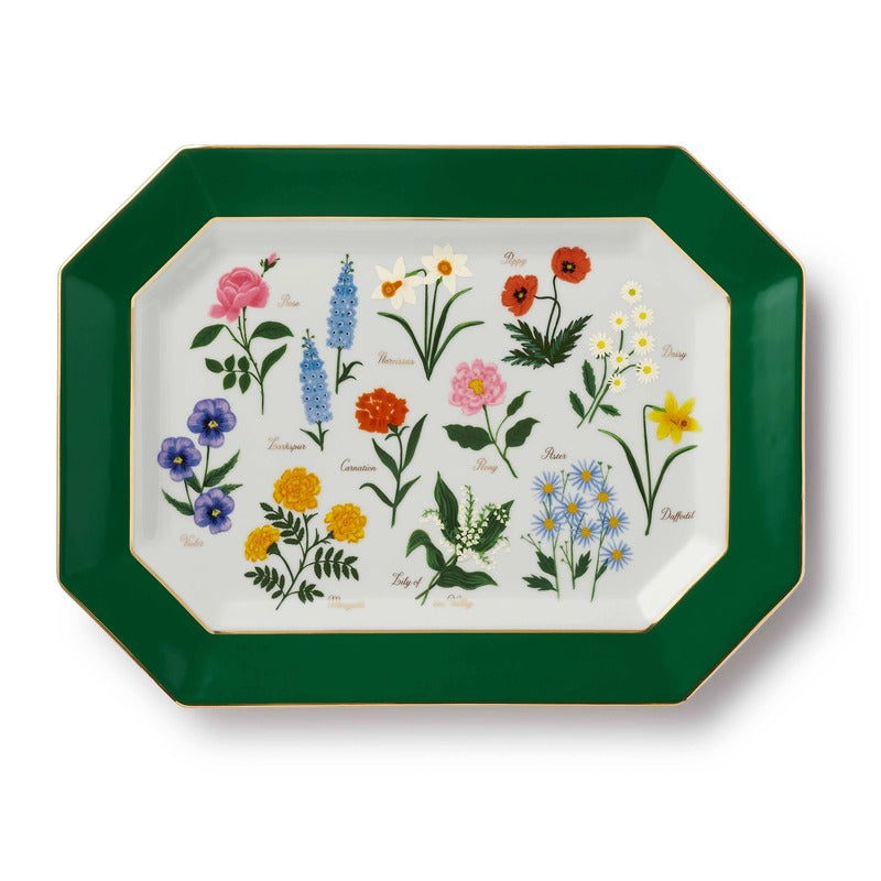 Rifle Paper Co. Garden Study Large Porcelain Serving Platter with illustrated flowers on white background