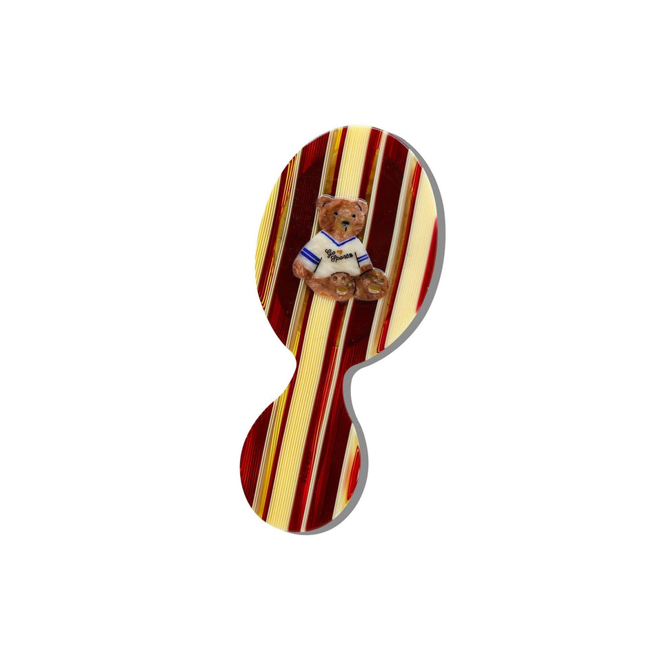 Hand-painted Go Sports Teddy Brush with red and cream striped design on white background
