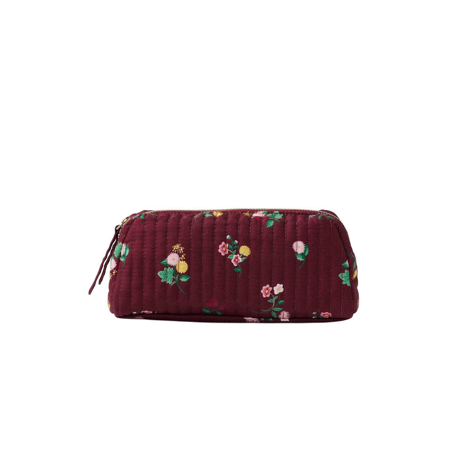 Rifle Paper Co. Ditsy Dahlia quilted small cosmetic pouch in burgundy with floral embroidery