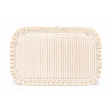 Cream woven rectangular bedrotting kit with pleated fabric texture and fringe trim