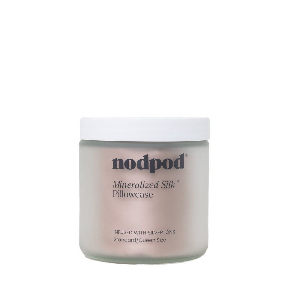 Petal, Mineralized Silk Pillowcase in frosted glass jar with white lid