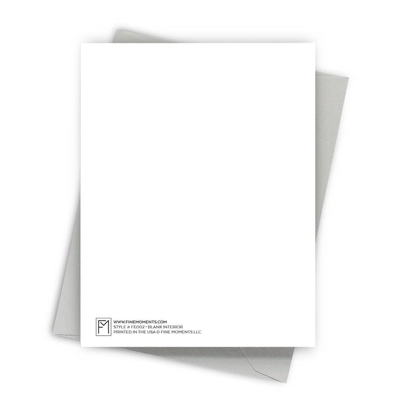 Blank greeting card with envelope and Fine Moments branding displayed on white background