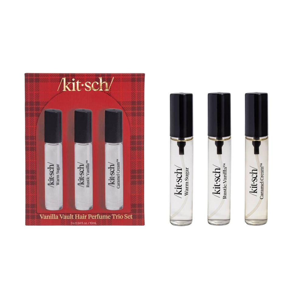 Kitsch Vanilla Vault Hair Perfume Trio Set with three 10ml spray bottles