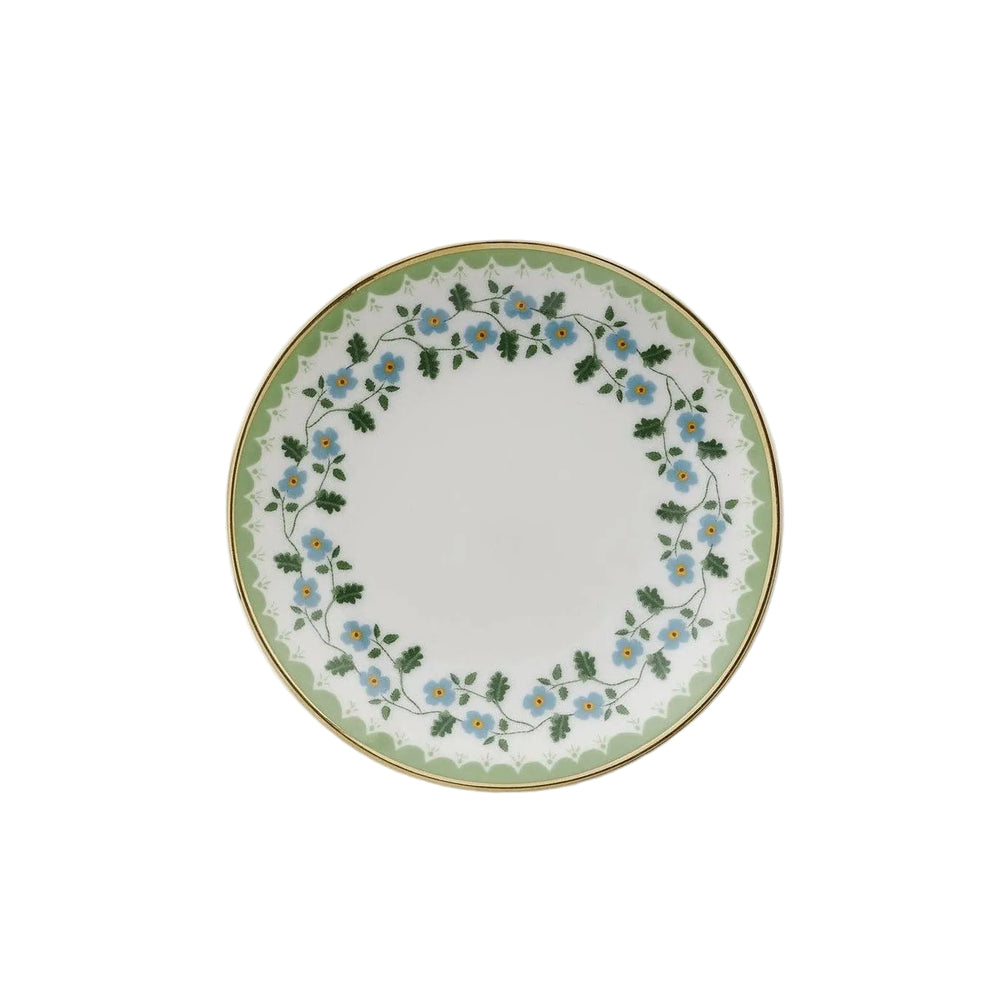 Rifle Paper Co. Portico porcelain ring dish with blue floral border and gold trim