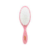 Pink hand-painted Shih Tzu pup brush with white bristles on white background