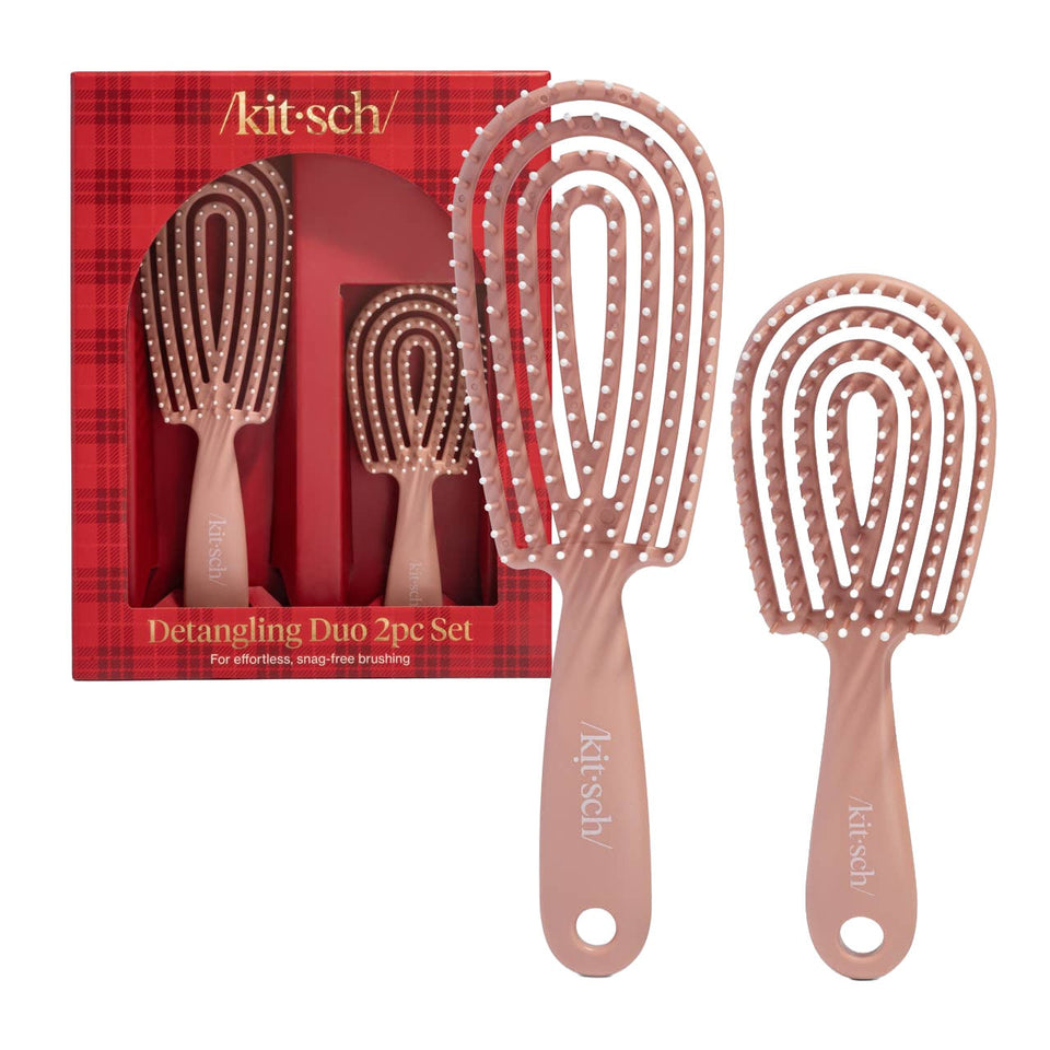 Kitsch Detangling Duo 2pc Set in terracotta with two paddle brushes displayed with packaging