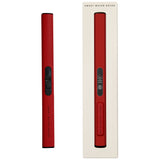 Red rechargeable electric lighter by Sweet Water Decor shown unboxed and packaged