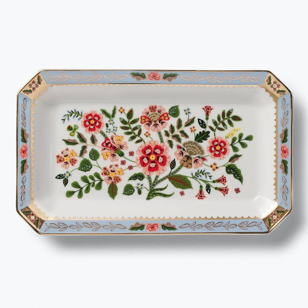 Rifle Paper Co. Gracie large porcelain catchall tray with floral botanical design and gold trim