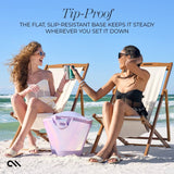 Case-Mate Soap Bubble Cooler Tote with tip-proof slip-resistant base shown at beach