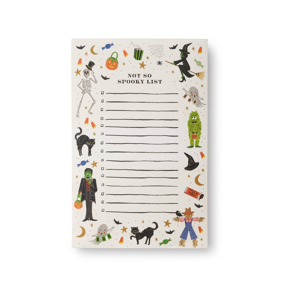 Rifle Paper Co. Halloween Parade Notepad with spooky checklist and festive illustrations on cream background
