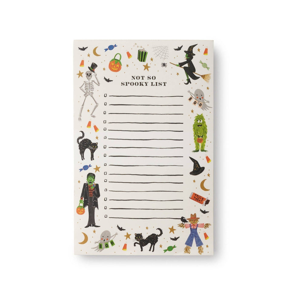 Rifle Paper Co. Halloween Parade Notepad with spooky checklist and festive illustrations on cream background