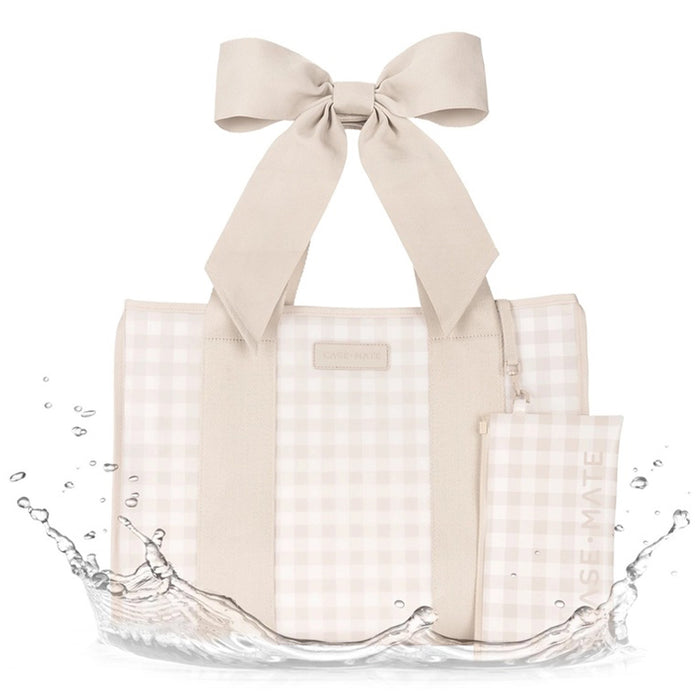 CASE-MATE | Latte Gingham Bow Beach Tote w/ Phone Pouch