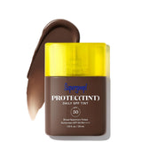 Supergoop! Protec(Tint) Daily SPF Tint with yellow cap on a white background