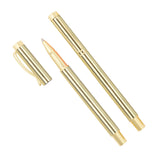Gold metal pen set with three elegant pens featuring striped design and gold accents