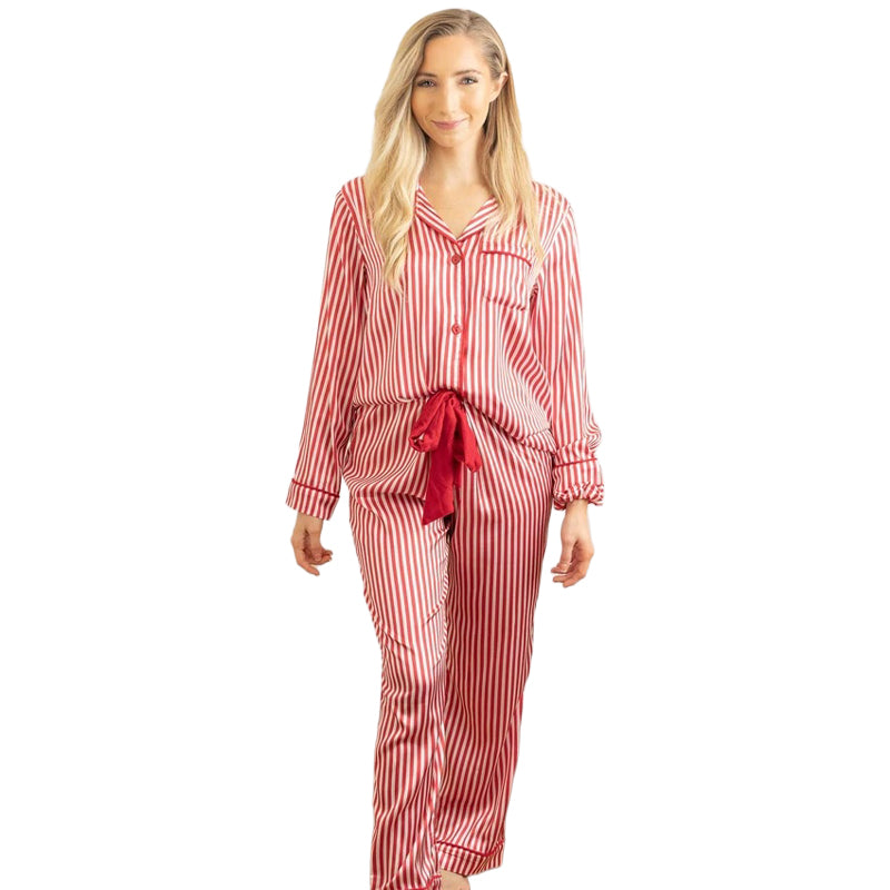 8-OAK-LANE-Red-Stripe-Satin-Pant-PJ-Set