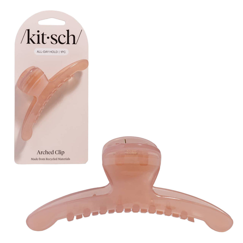 Kitsch Recycled Plastic Large Arched Clip in nude pink with packaging on white background