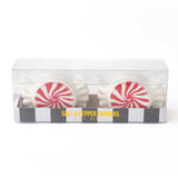 Peppermint-themed salt and pepper shakers set of 2 in clear packaging with red and white swirl design
