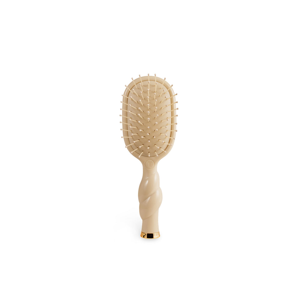 TELETIES Mini Detangler Brush for Medium Hair in Tan with gold accents