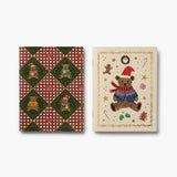 Two Beary Christmas pocket notebooks with teddy bear holiday designs on cream and burgundy backgrounds.