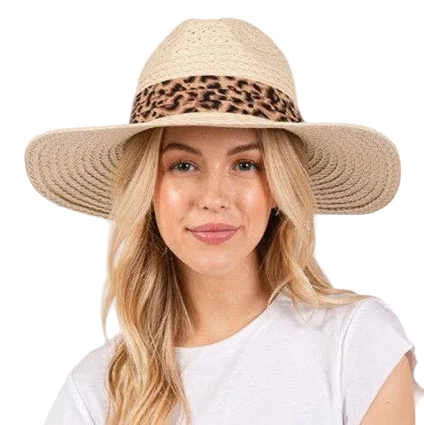 QUEENS INC | Leopard Band Straw Sun Hat