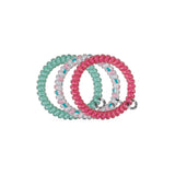 Fin-tastic Small Hair Ties in mint green, pink, and hot pink coiled spiral design
