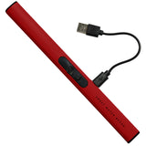 Red rechargeable electric lighter by Sweet Water Decor with USB charging cable on white background