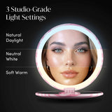 FANCII Taylor compact mirror with 3 studio-grade light settings: Natural Daylight, Neutral White, and Soft Warm