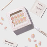 Celebritips nail care products including nail tips, alcohol wipes, and a round container on a light background.