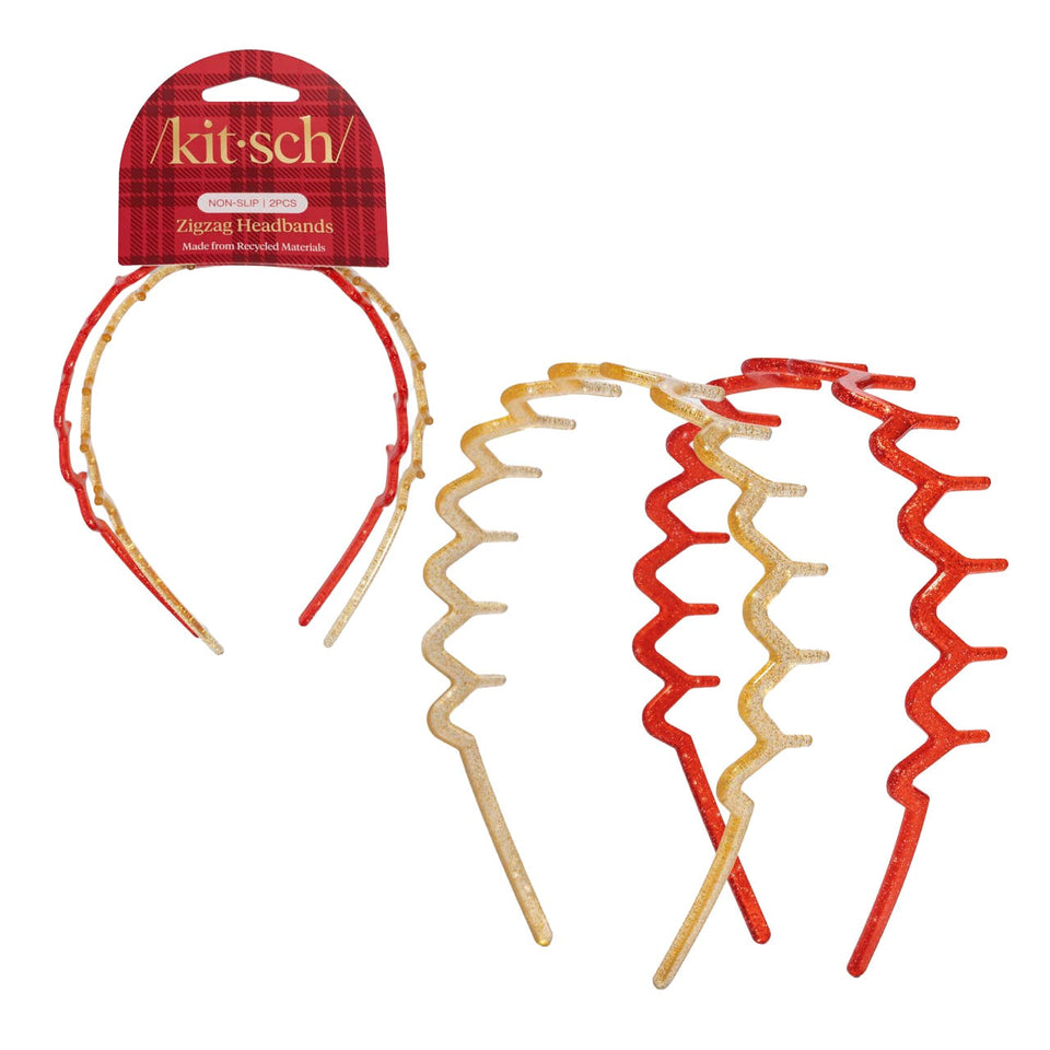 Kitsch zigzag headbands in red and gold with packaging, set of 2 non-slip headbands