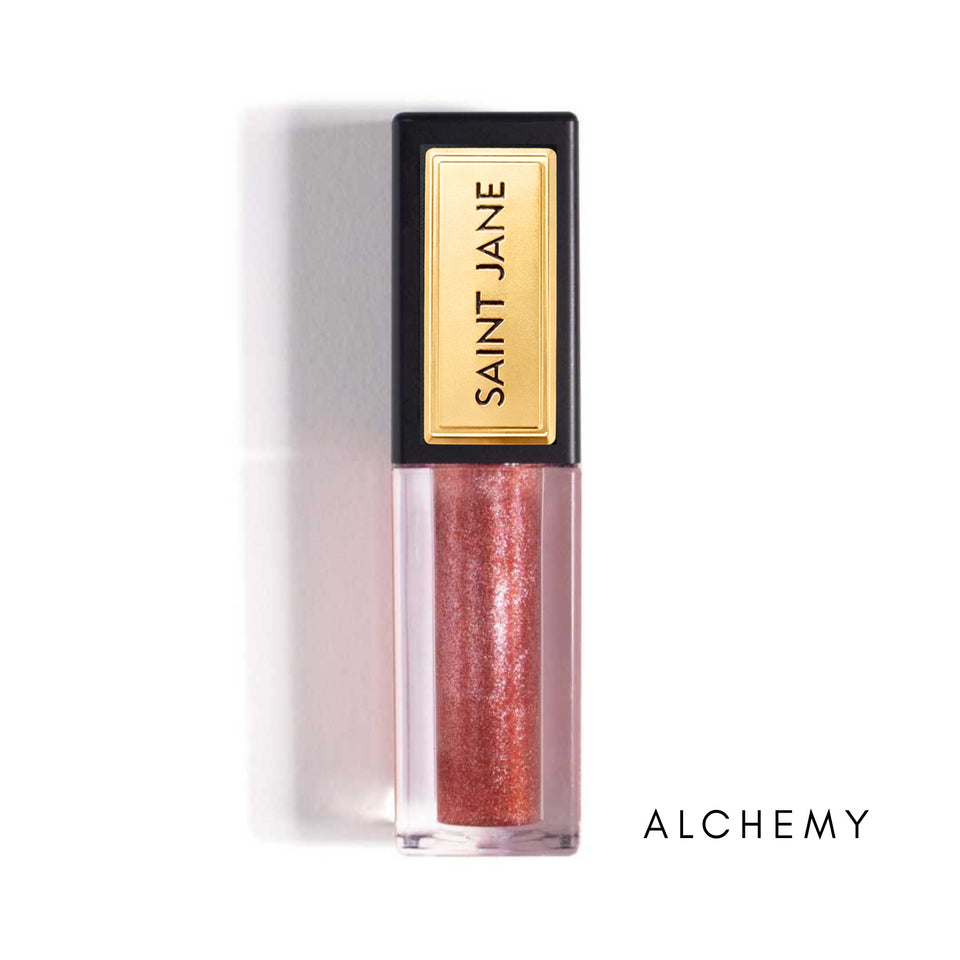 Saint Jane Lip Shine in Alchemy - shimmering rose gold liquid lipstick with gold cap