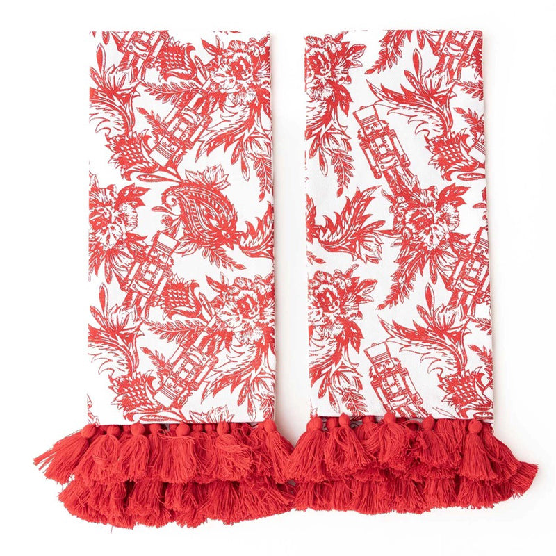 8-OAK-LANE-Nutcracker-Toile-Tassel-Kitchen-Towel-Set