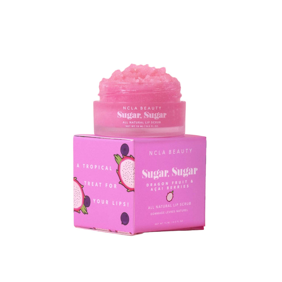 NCLA Beauty Sugar Sugar Dragon Fruit Acai Berries lip scrub with packaging
