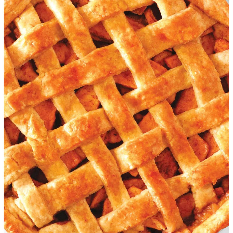 Golden-baked fruit pie with lattice crust pattern, showcasing warm pastry details