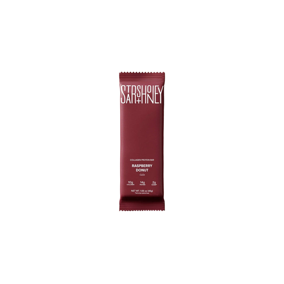 STARS + HONEY Raspberry Donut Collagen Protein Bar 45g on neutral background