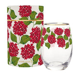 Red Hydrangea wine glass with matching floral tube packaging by Santa Barbara Design Studio