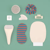 PINCH Provisions Super Spa Set Granny Square with colorful accessories on turquoise background