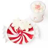 Peppermint dessert plate with whipped cream cookies and peppermint hot chocolate drink