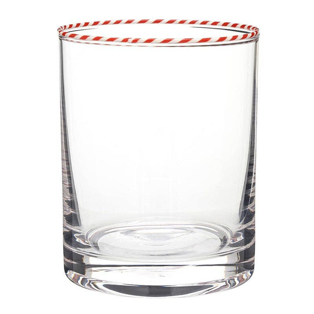 Peppermint Twist red and white striped DOF glass on white background