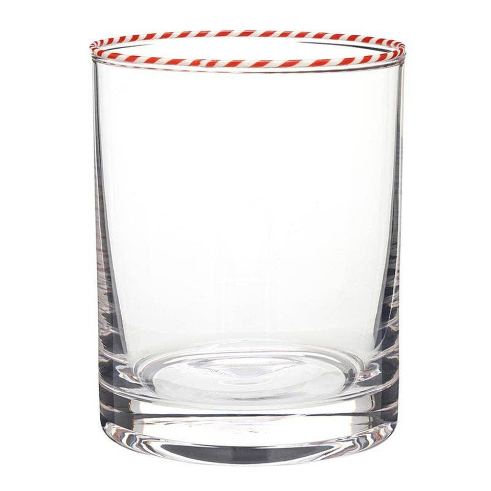 Peppermint Twist red and white striped DOF glass on white background