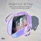 Purple Case-Mate Soap Bubble Cooler Tote with insulated liner keeping drinks cold 24+ hours