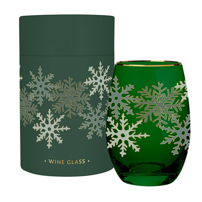 SANTA BARBARA DESIGN STUDIO | Gold Foil Stemless Wine Glass - Green Snowflakes