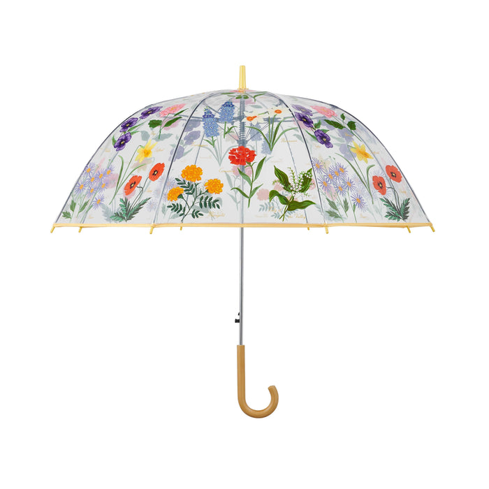 Transparent umbrella with floral design on a white background