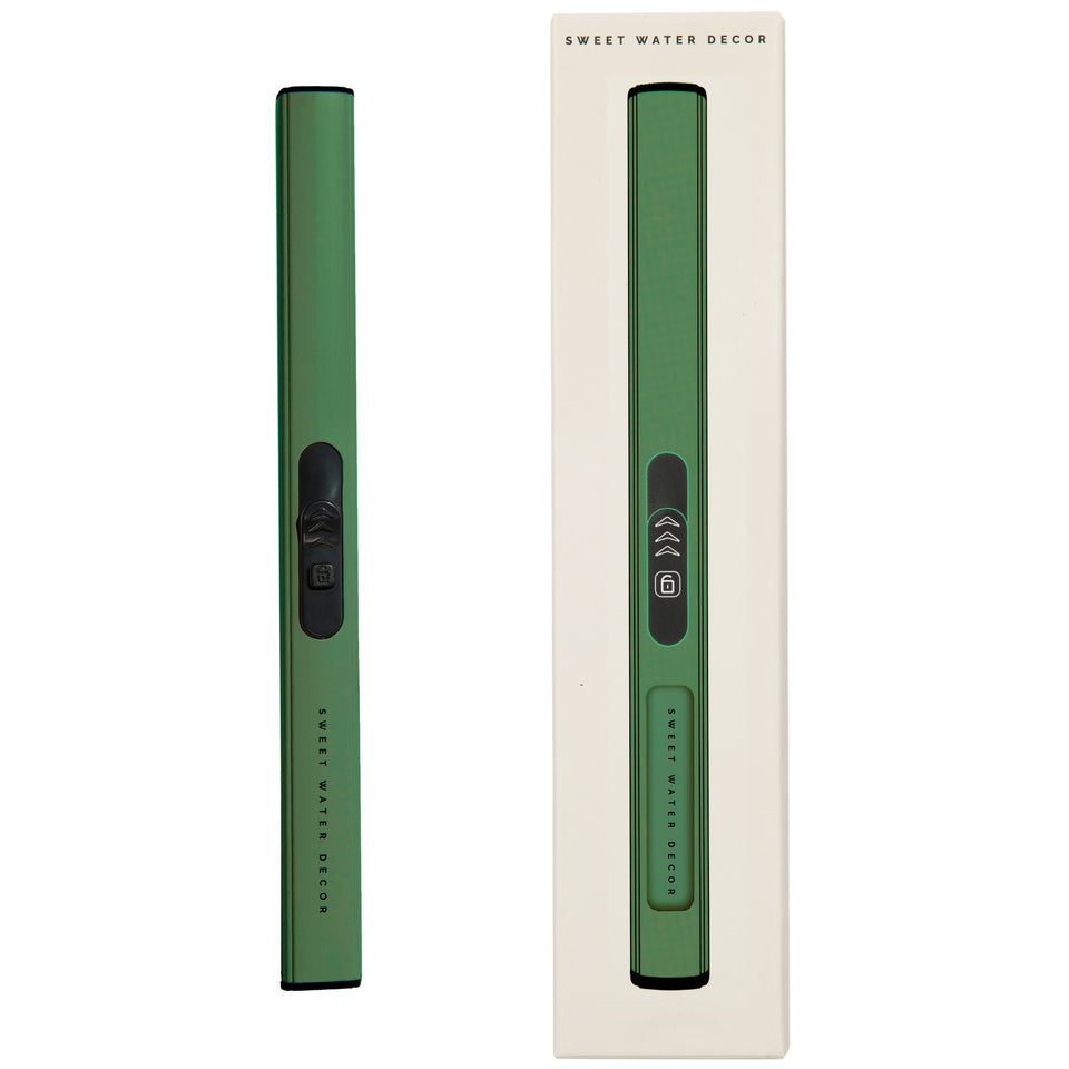 Sweet Water Decor green rechargeable electric lighter with black control panel, packaged display