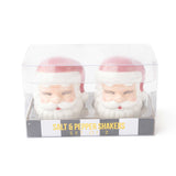 Set of two red and white Santa Claus salt and pepper shakers in clear packaging box