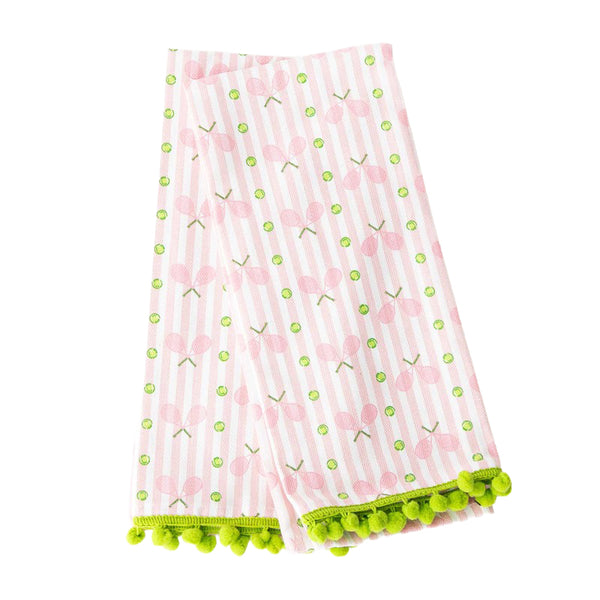 8 OAK LANE | Pink Tennis Stripe Pom-Pom Kitchen Towel Set