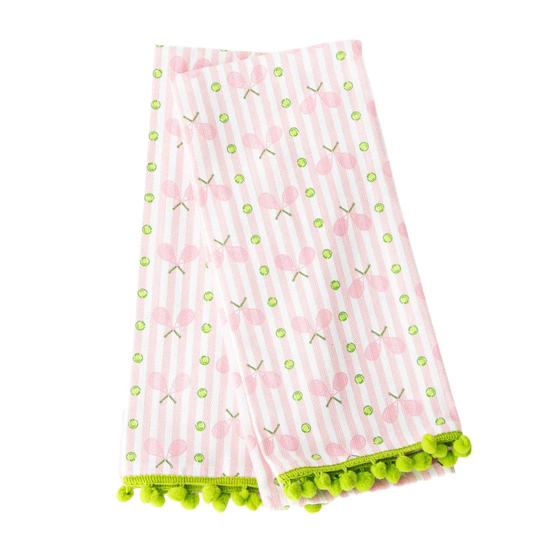 8 OAK LANE | Pink Tennis Stripe Pom-Pom Kitchen Towel Set