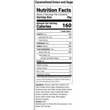 Caramelized Onion and Sage popcorn nutrition facts label showing 160 calories per 30g serving
